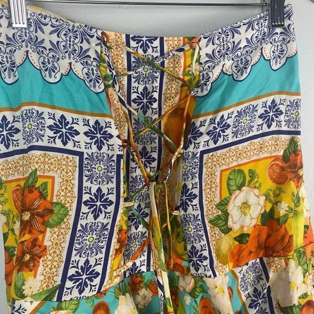 FARM Rio Lace-Up Front Mini Skirt -Tile Print - Size P - Picture 5 of 7